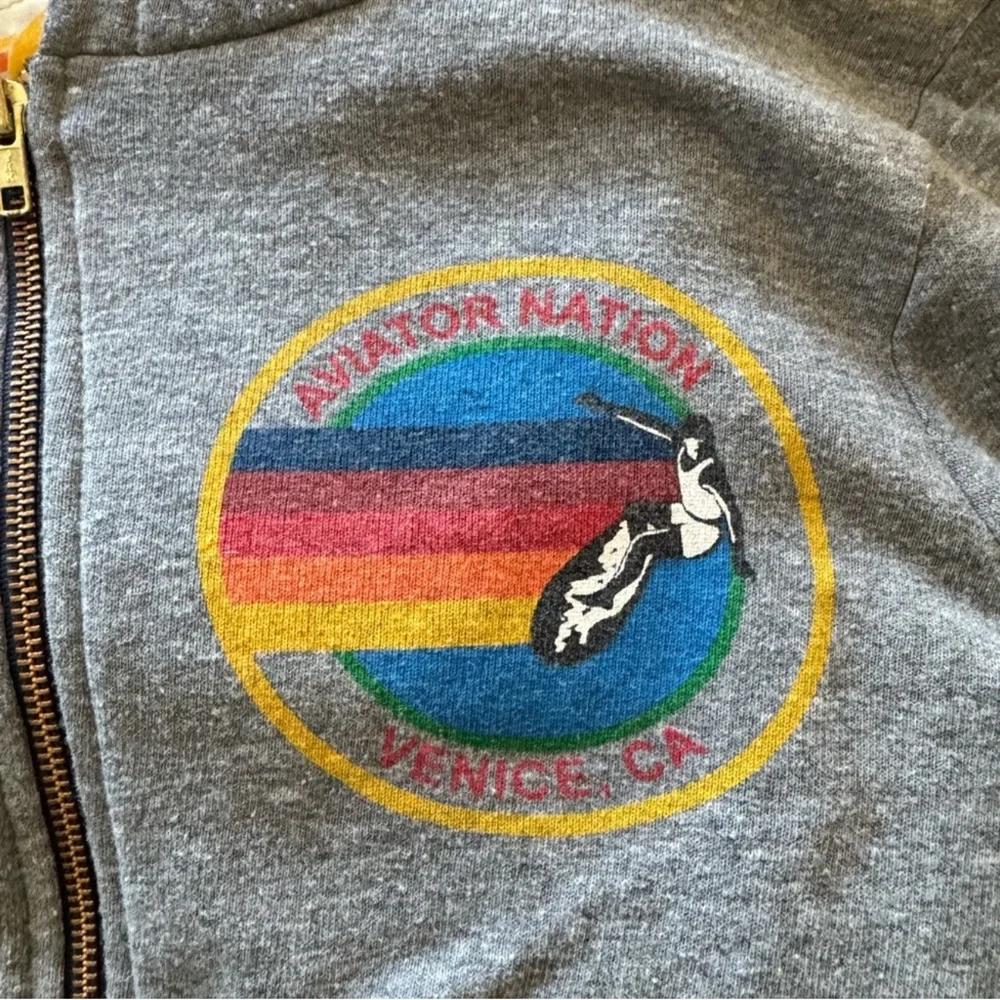 Aviator Nation La Jolla Zip Hoodie Heather Gray Rainbow Logo Sweatshirt Size M - Picture 3 of 10